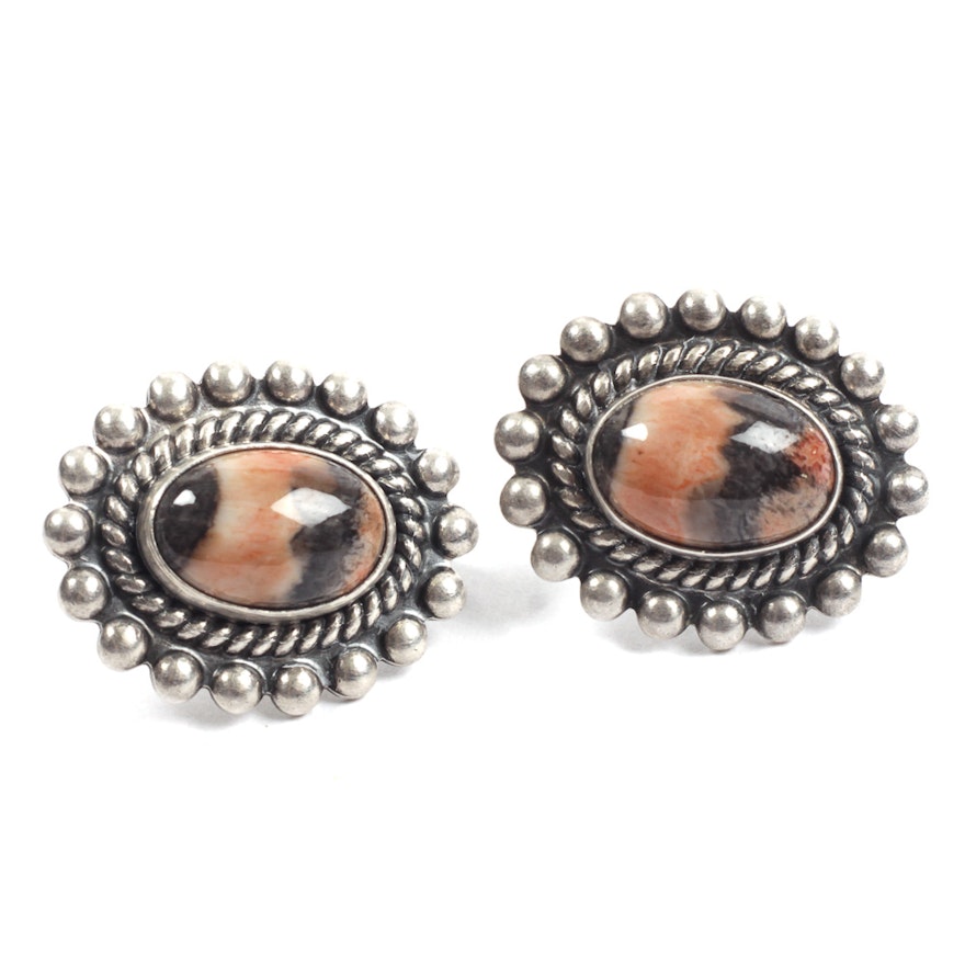 Sterling Silver and Agate Vintage Earrings