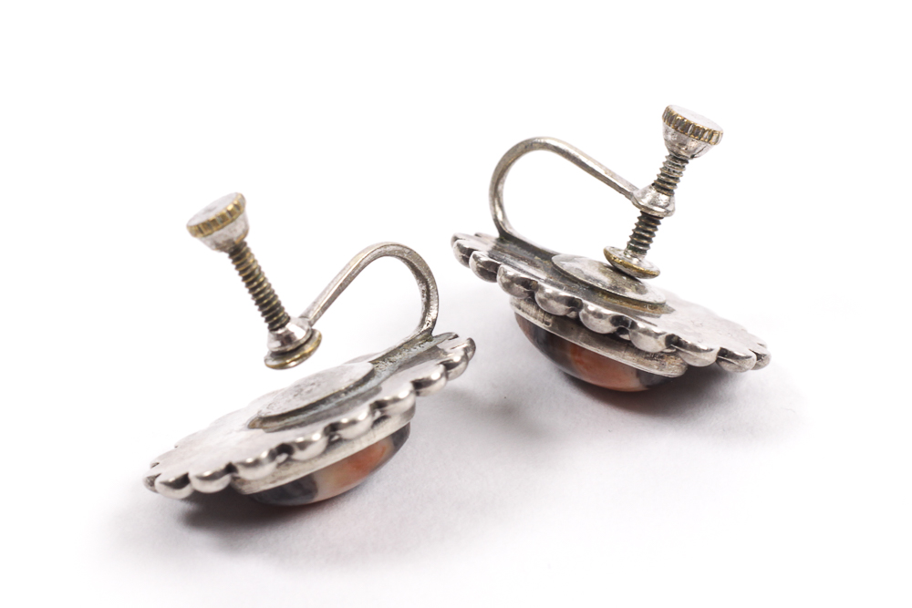Sterling Silver and Agate Vintage Earrings