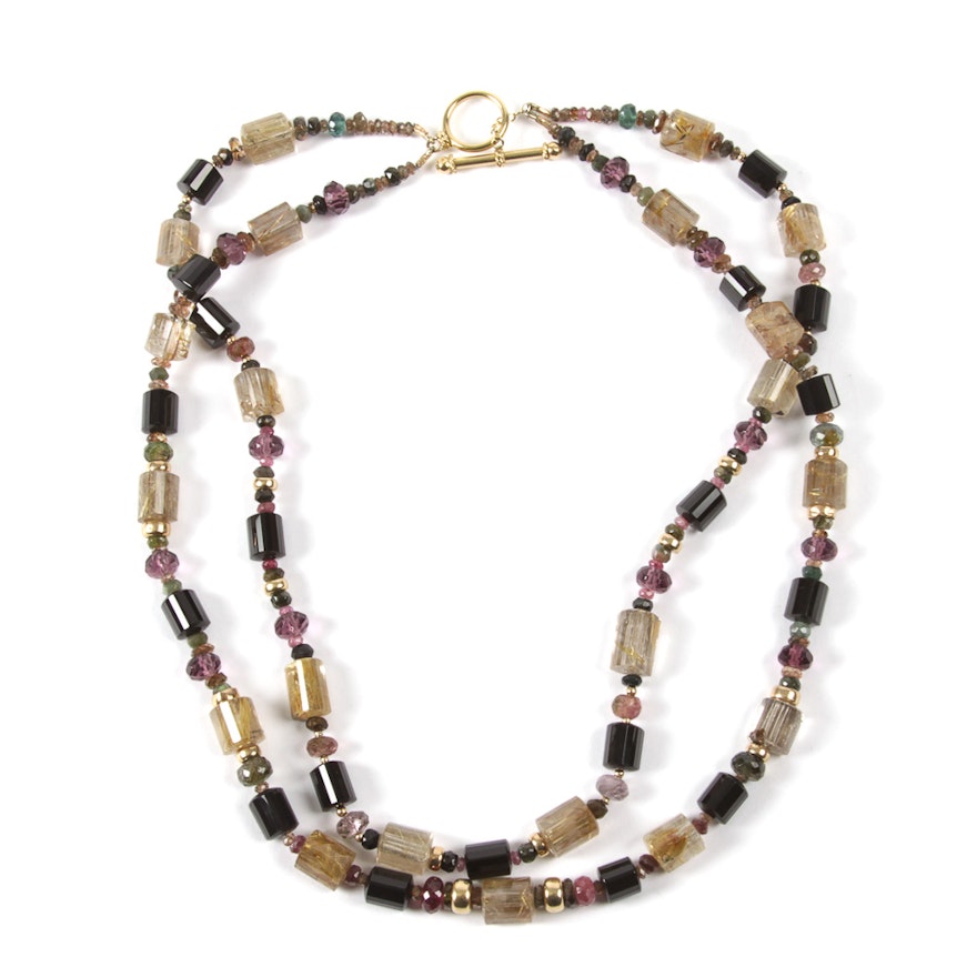 14K Gold and Gemstone Double-Strand Necklace