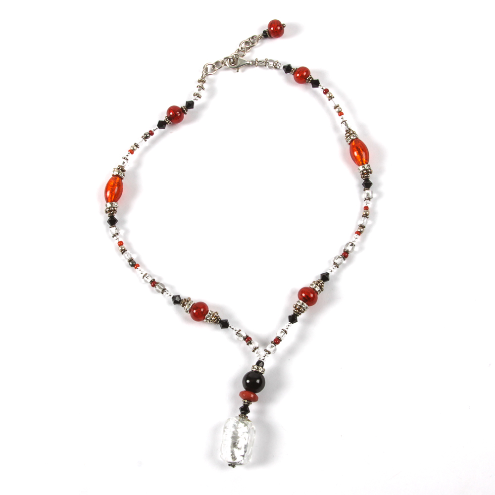 Sterling Silver and Venetian Glass Beaded Necklace