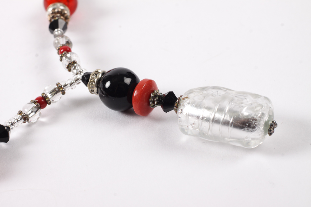Sterling Silver and Venetian Glass Beaded Necklace