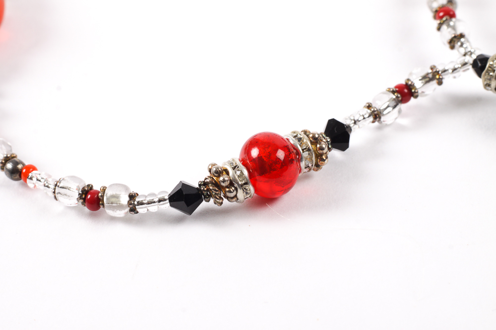 Sterling Silver and Venetian Glass Beaded Necklace