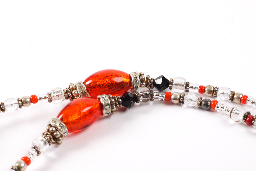 Sterling Silver and Venetian Glass Beaded Necklace