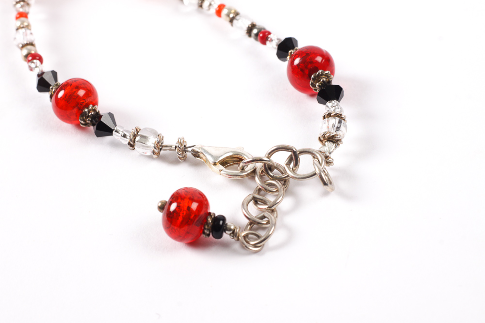 Sterling Silver and Venetian Glass Beaded Necklace