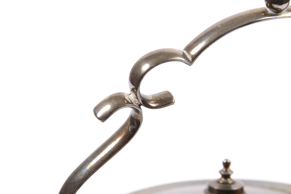 Vintage English Porcelain Biscuit Jar with Silver Plate Mount