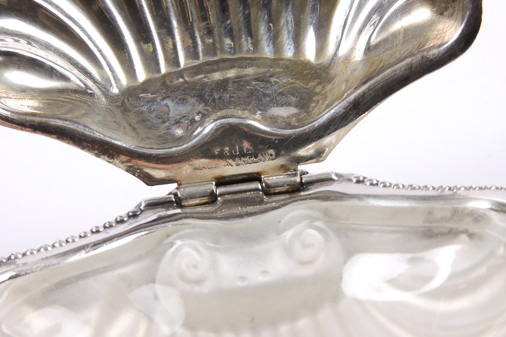 F & JL English Silver Plate Clam Shell Butter Dish