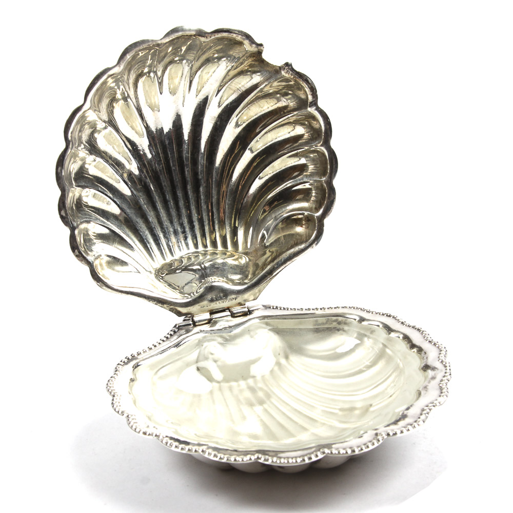 F & JL English Silver Plate Clam Shell Butter Dish
