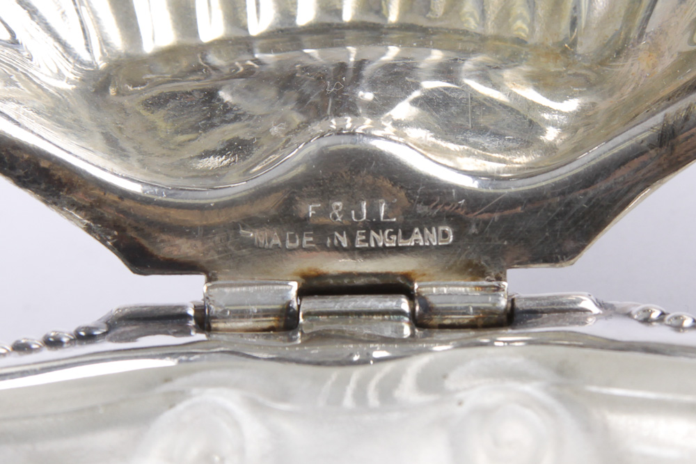 F & JL English Silver Plate Clam Shell Butter Dish