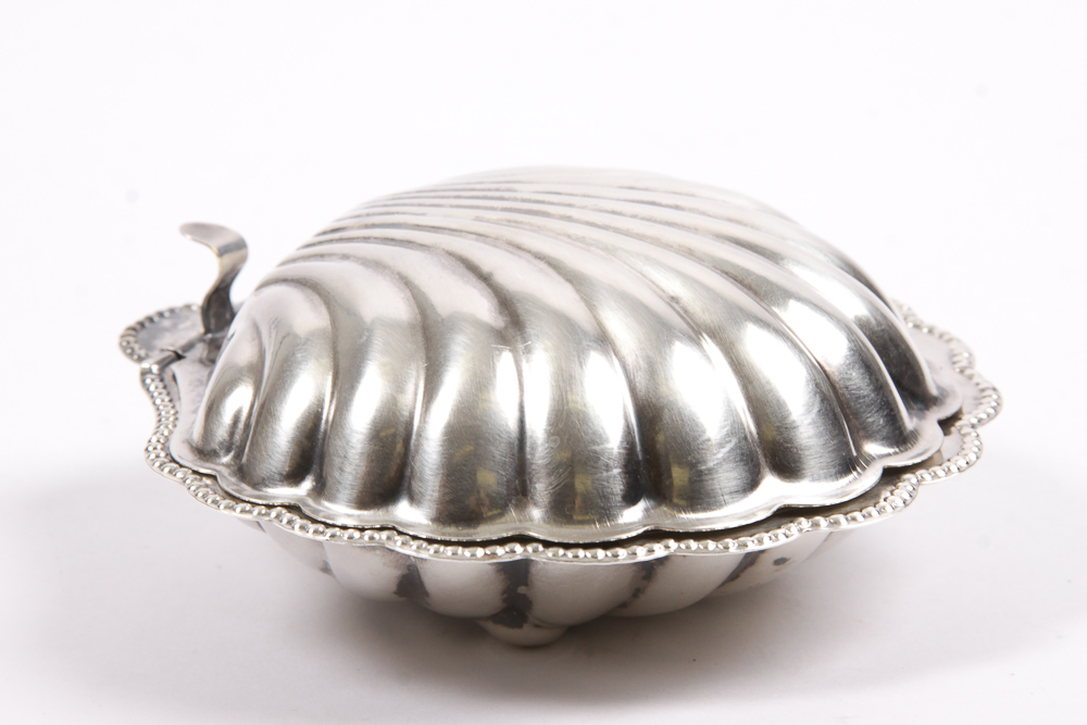 F & JL English Silver Plate Clam Shell Butter Dish