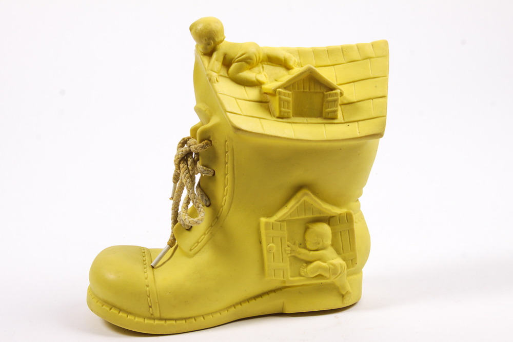 Vintage "Old Woman Who Lived in a Shoe" Squeaky Toy and Coin Bank