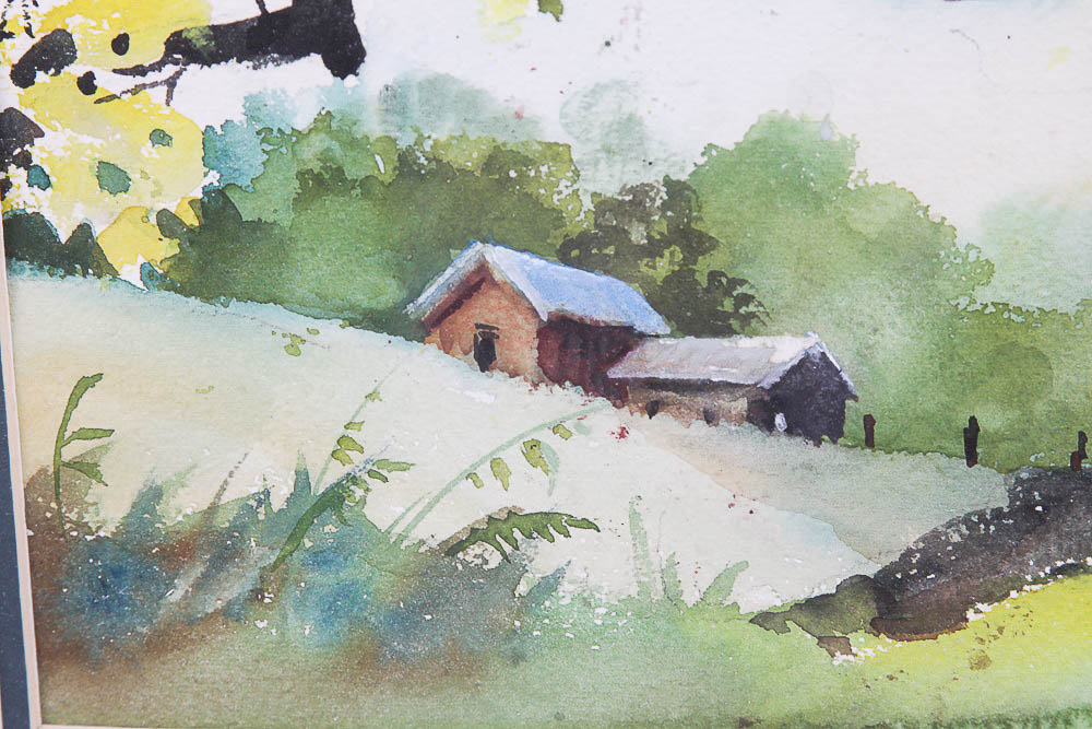 Margaret Ward Watercolor Painting of Pastoral Landscape