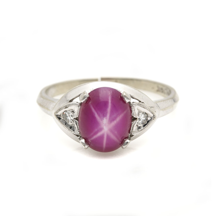 14K White Gold Ruby Ring with Diamond Accents