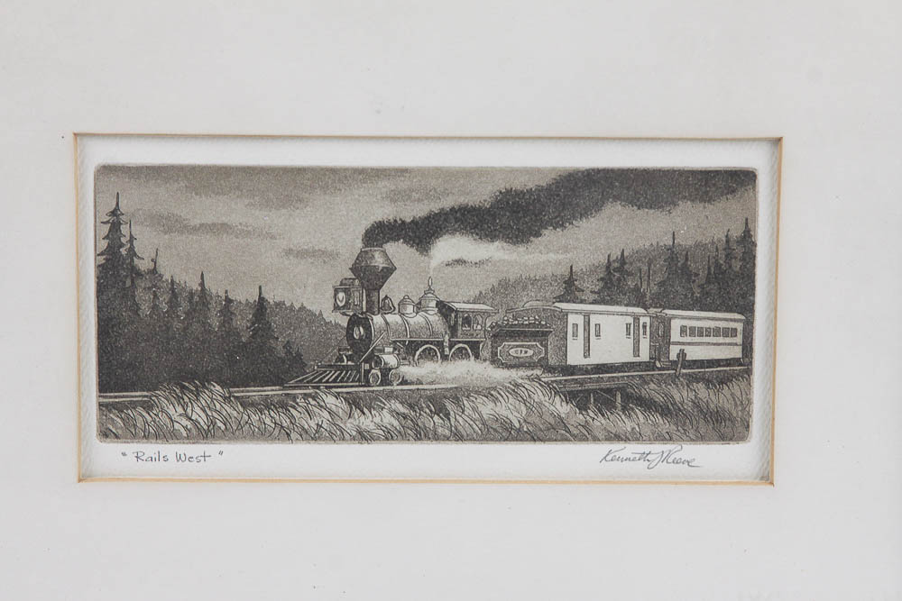Kenneth Reeve Aquatint Etching on Paper "Rails West"