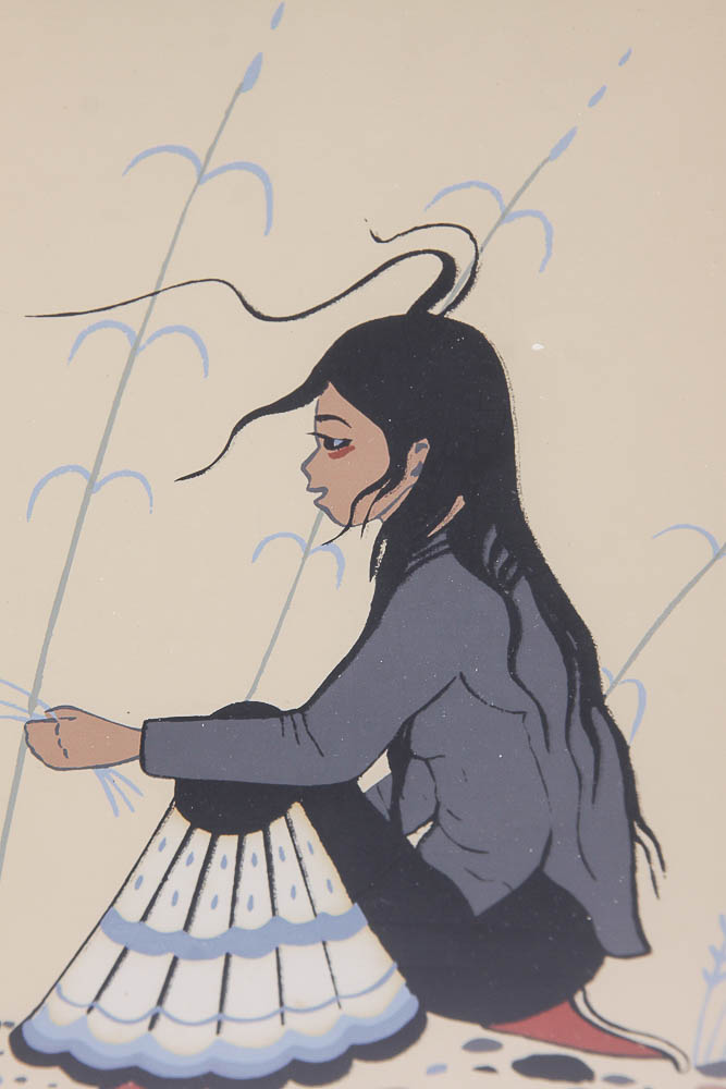 Serigraph After Robert Chee of Navajo Girl and Lamb