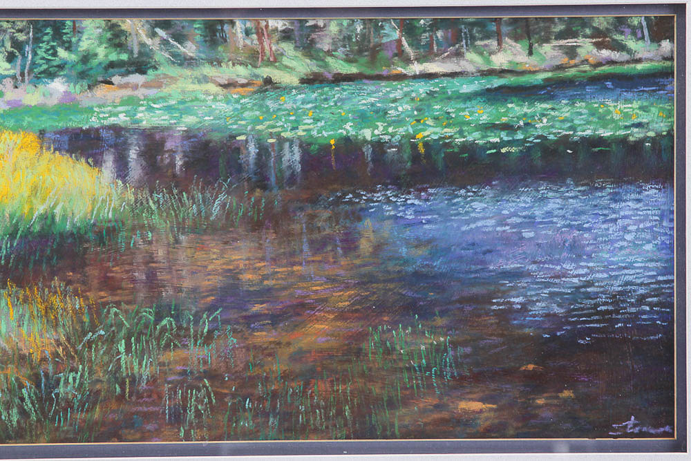 Pastel Drawing of a Lake Scene