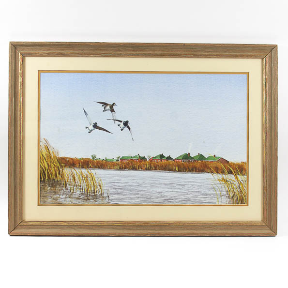 Bruce Dines Watercolor Painting on Paper of Ducks