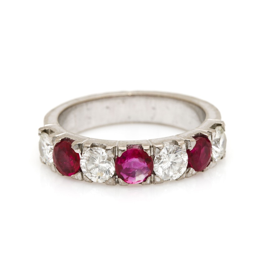 18K White Gold Ruby and 0.92 CTW Diamond Ring