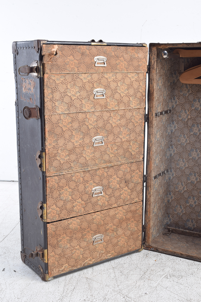 Vintage Wardrobe Steamer Trunk with Hangers