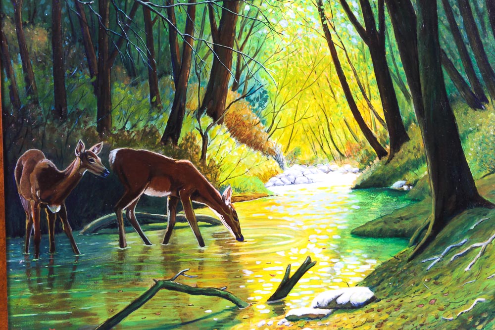 Dominic F. Nastri Oil Painting on Canvas of Deer Grazing