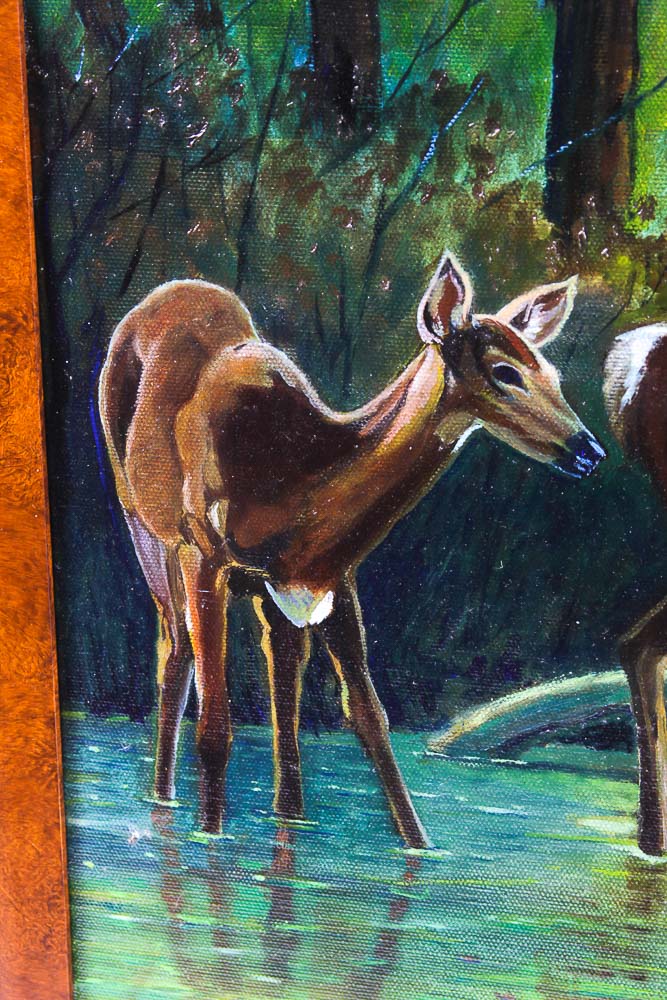 Dominic F. Nastri Oil Painting on Canvas of Deer Grazing