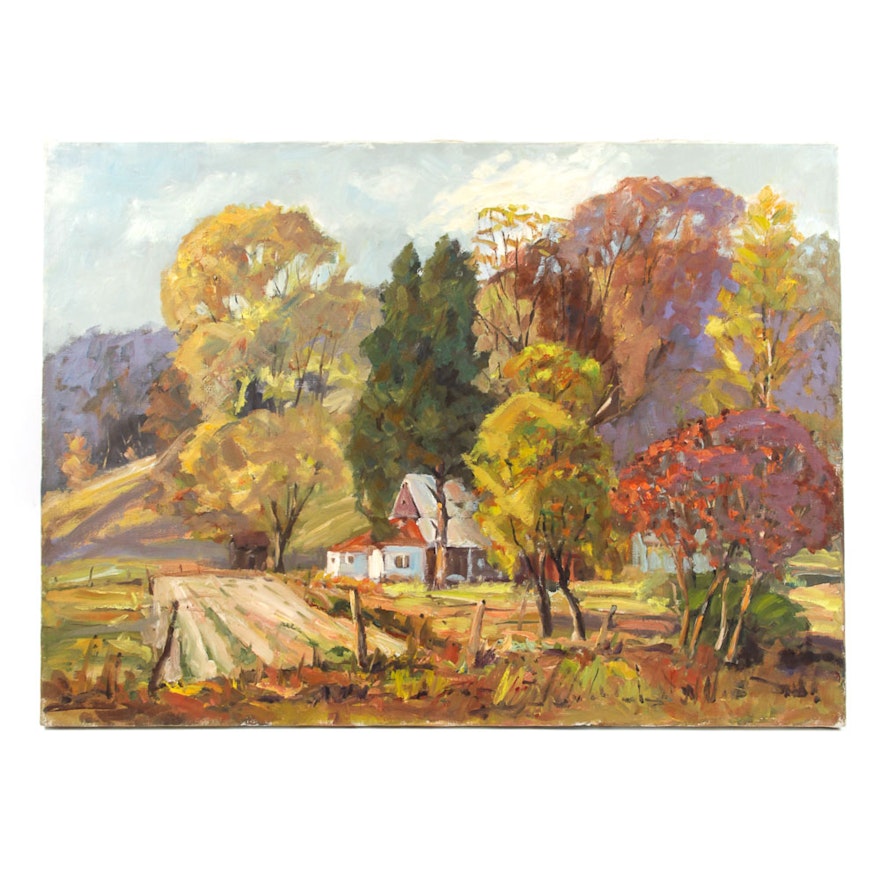 Judge Ed Hummer Oil Painting on Canvas "Mountain Farm"