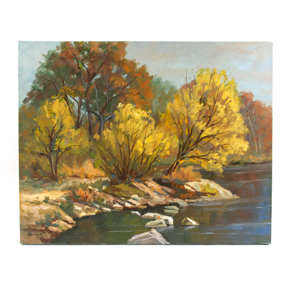 Judge Ed Hummer Oil Painting on Canvas "River Rock Steps"