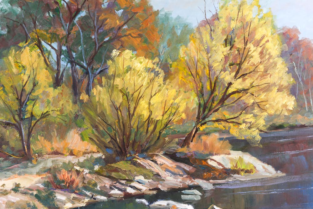 Judge Ed Hummer Oil Painting on Canvas "River Rock Steps"
