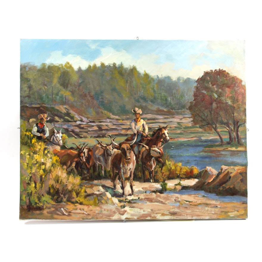 Judge Ed Hummer Oil Painting on Canvas "Going for a Drink"