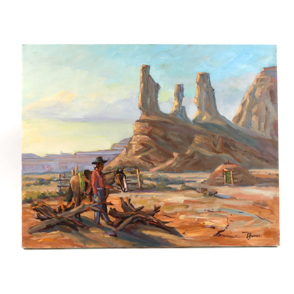 Judge Ed Hummer Oil Painting on Canvas "Navajo Hogan"