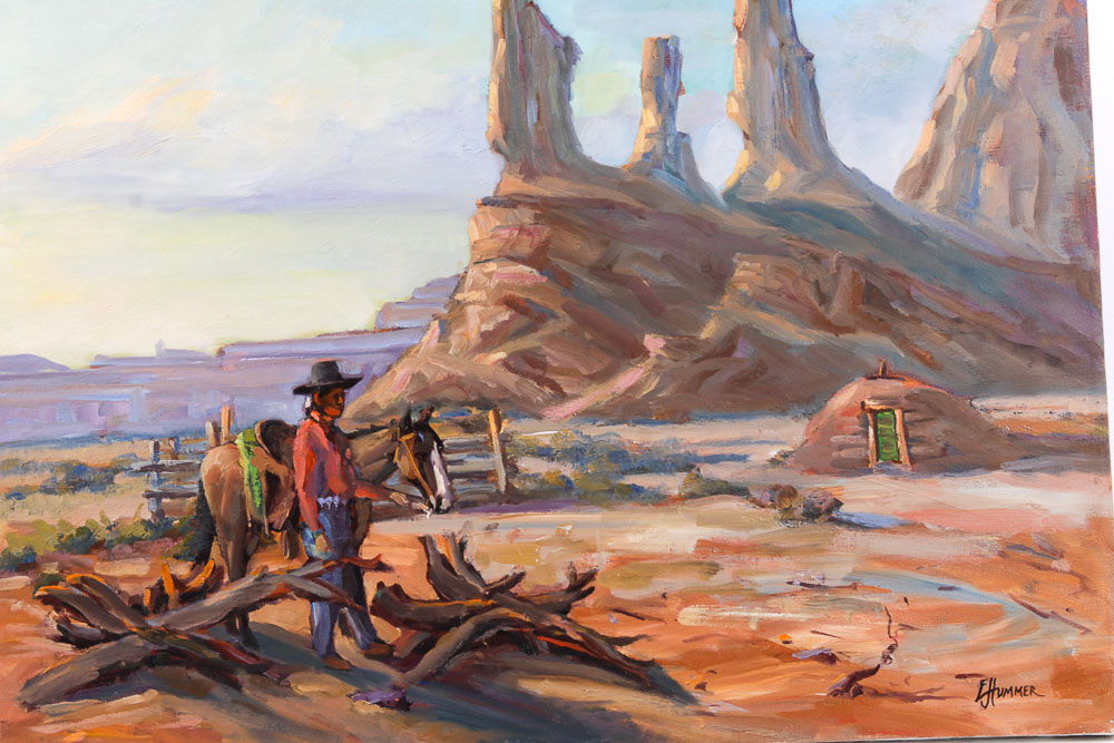 Judge Ed Hummer Oil Painting on Canvas "Navajo Hogan"