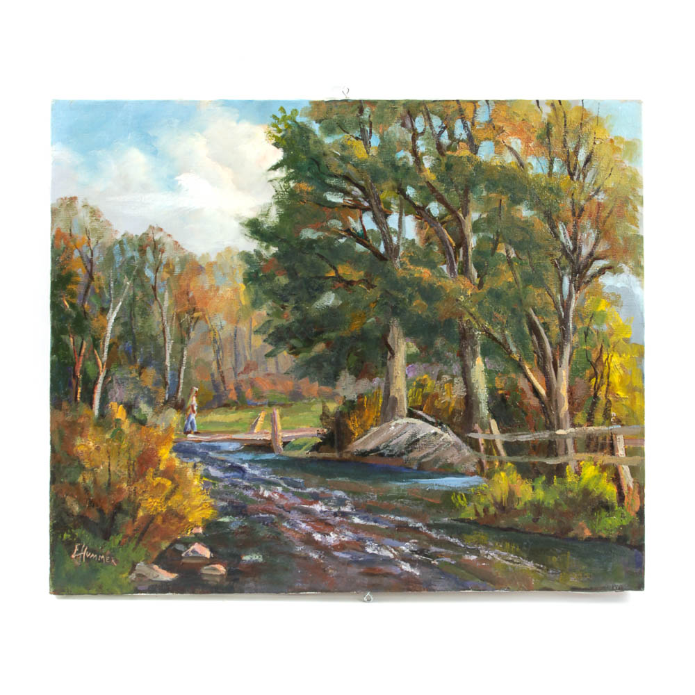 Judge Ed Hummer Oil Painting on Canvas of Wooded Scene