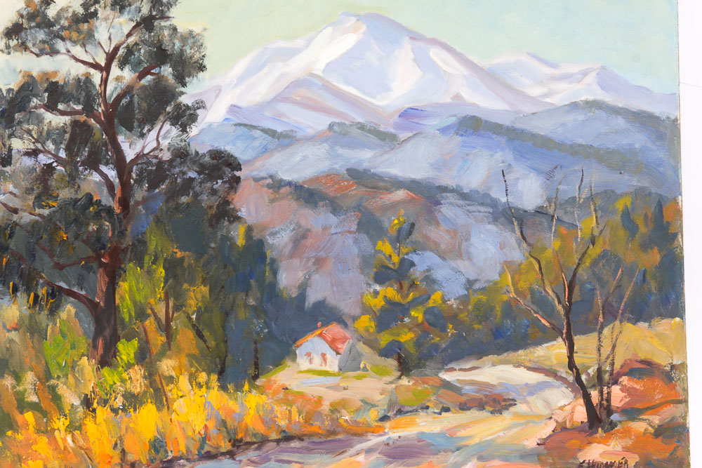 Ed Hummer Oil Painting on Board "House in the Woods"