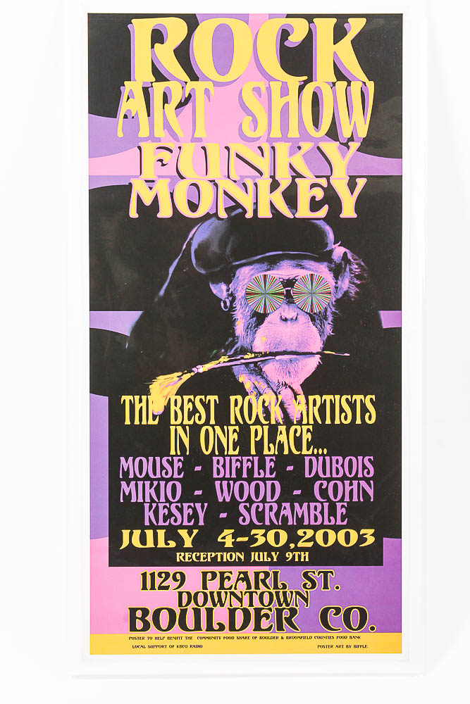 Poster for the Funky Monkey Rock Art Show in Boulder Colorado Designed by Biffle