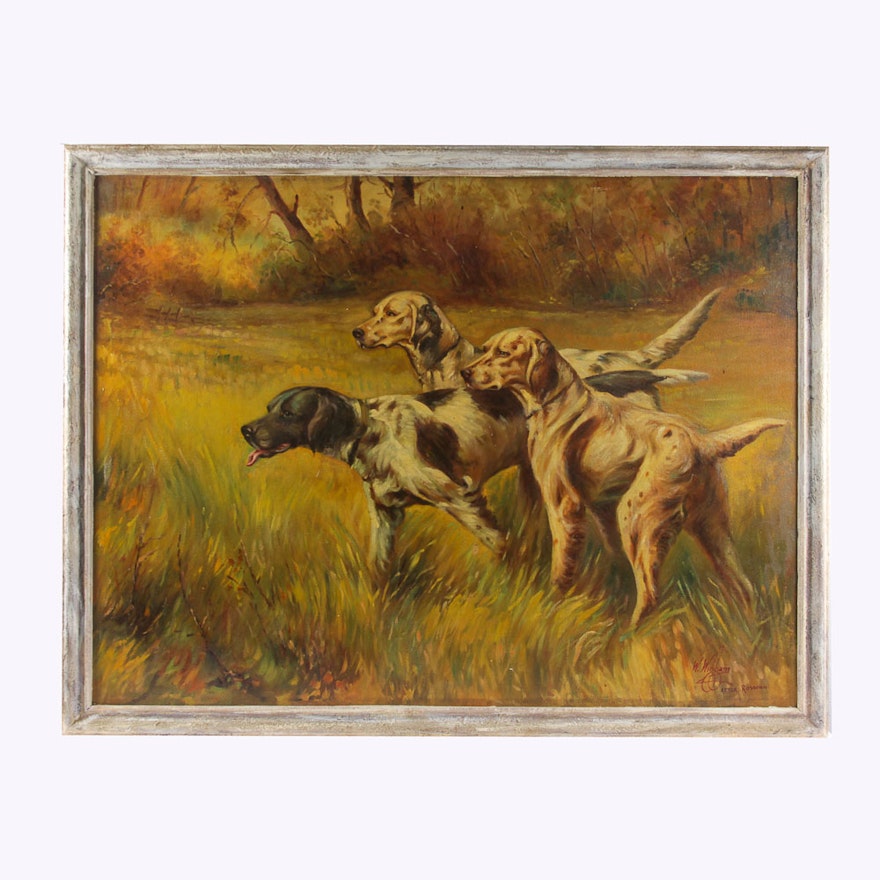 W. Wiggam Copy Painting After Rosseau of Hunting Dogs