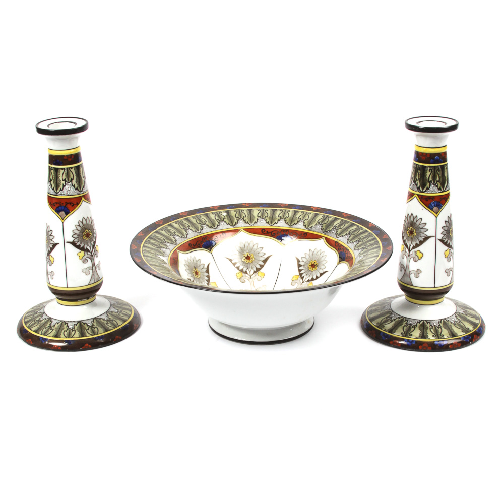 Vintage Noritake Candle Holders and Bowl