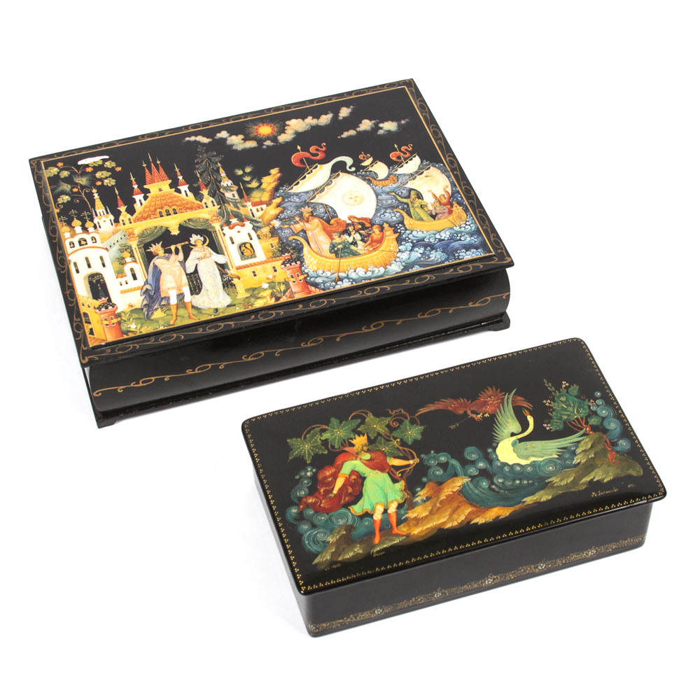 Russian Lacquered and Hand-Painted Trinket Boxes