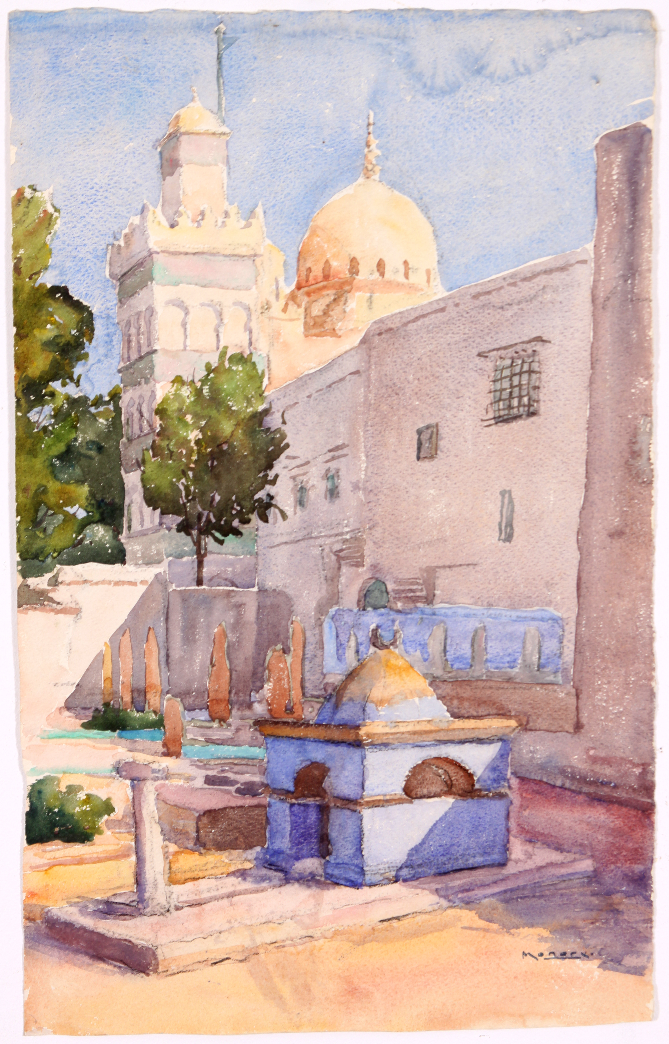 Original c. 1930s French Watercolor by Raoul Monory