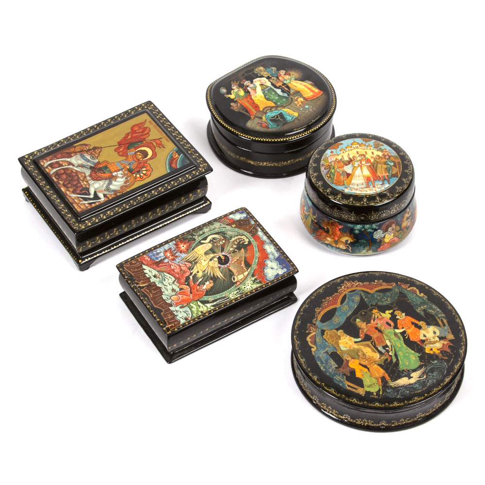 Five Black Lacquer Legend and Fairy Tale Boxes