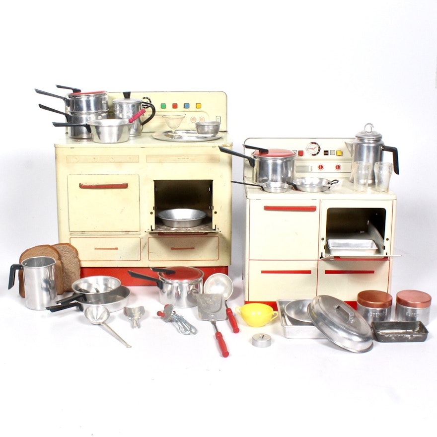 Vintage Toy Stove and Cookware