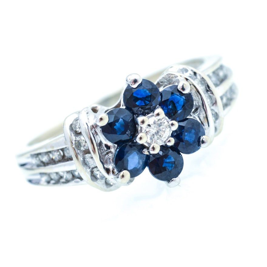 14K White Gold Sapphire and Diamond Ring