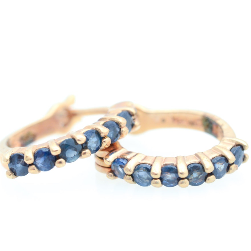 Gold Washed Sterling Silver Natural Sapphire Hoops