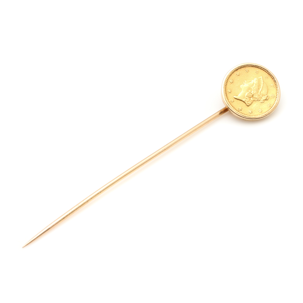 14K Yellow Gold Liberty Head Coin Stick Pin