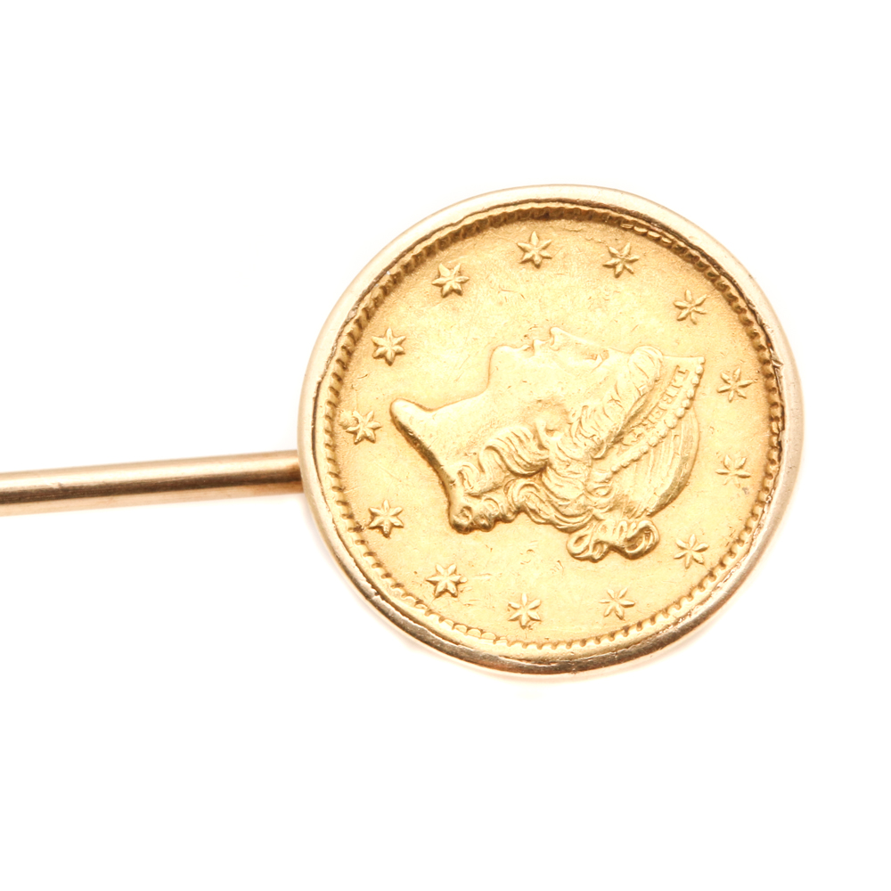14K Yellow Gold Liberty Head Coin Stick Pin