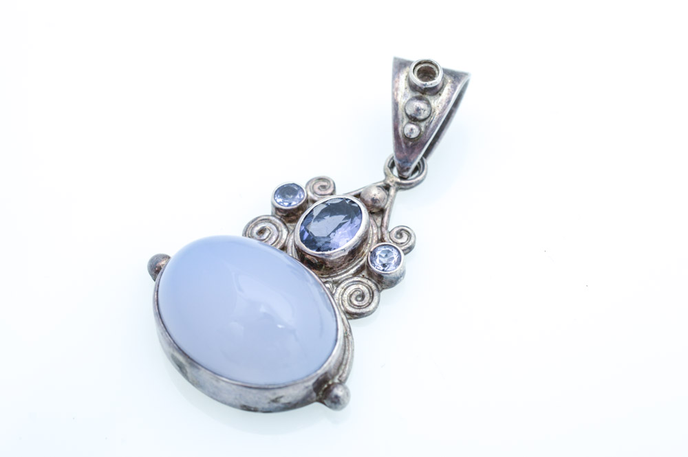 Sterling Silver Necklace with Gemstone Pendants