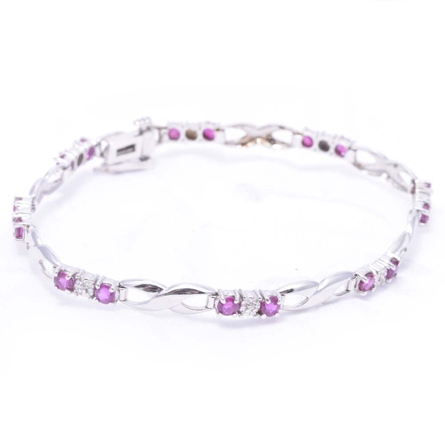 14K White Gold 1.60 CTW Ruby and Diamond Bracelet