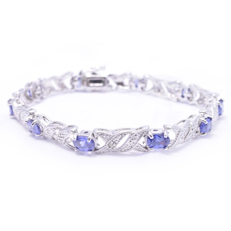 Sterling Silver 5.00 CTW Tanzanite and Diamond Bracelet