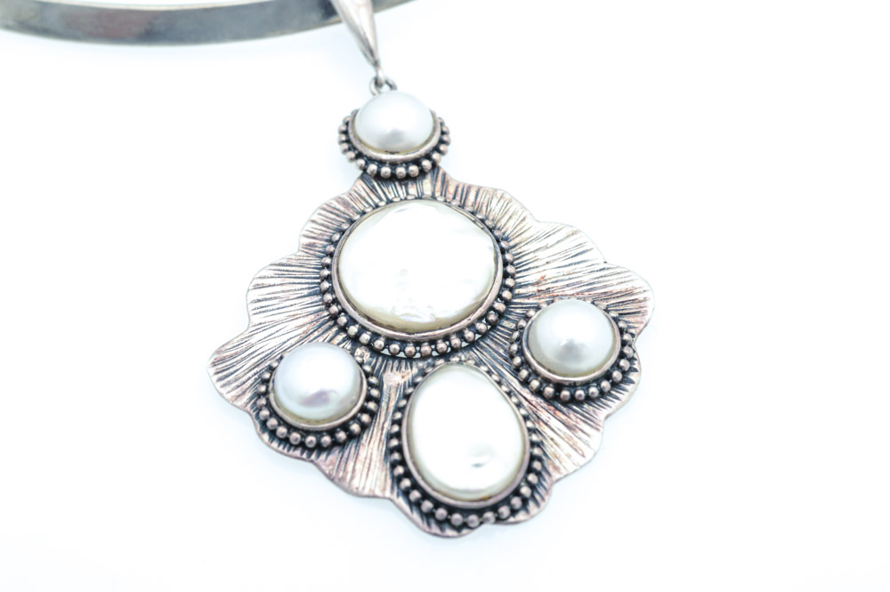 Sterling Silver Necklace with Gemstone Pendants