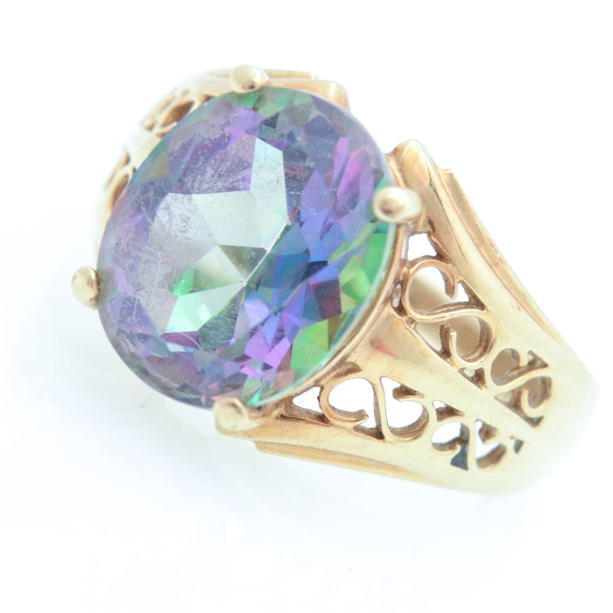 10K Yellow Gold and Synthetic Mystic Topaz Ring