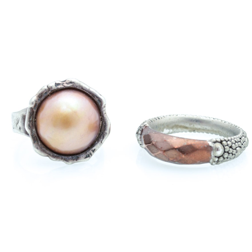 Sterling Silver Rings with Imitation Pearl