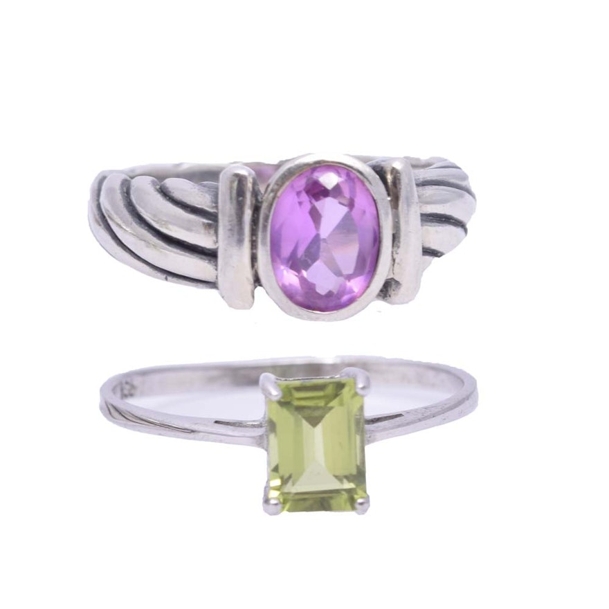 Sterling Silver 1.20 CT Peridot and 1.65 CT Pink Sapphire Rings